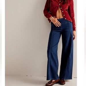 Free People Dark Blue Wide-Leg Jeans